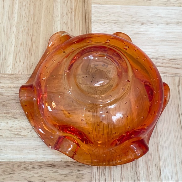 Murano Style Art Glass Controlled Bubble Bullicante Orange Ruffled Candy Dish - Picture 12 of 13